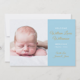 Baby Boy Modern Gold Script Photo Birth Announcement