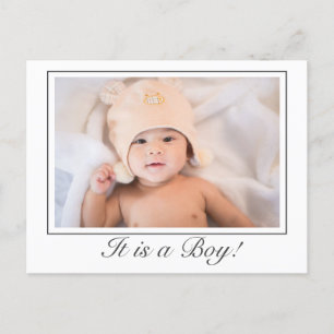 Baby Boy Modern Minimal Photo Birth Typography Announcement Postcard