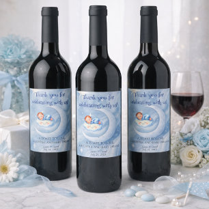 Baby Boy Moon Stars Watercolor Shower Favour Wine Label