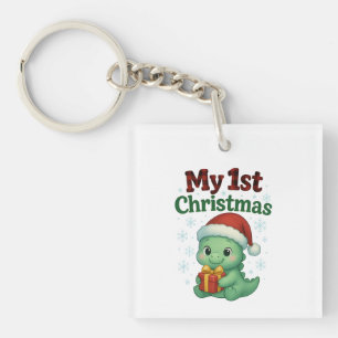 Baby Boy My 1st Christmas Dino Keychain