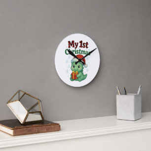 Baby Boy My 1st Christmas Dino Round Clock