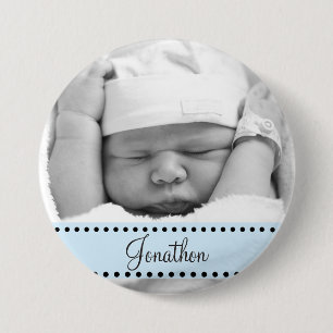 Baby Boy Name and  Photo Magnet Blue Personalized 3 Inch Round Button