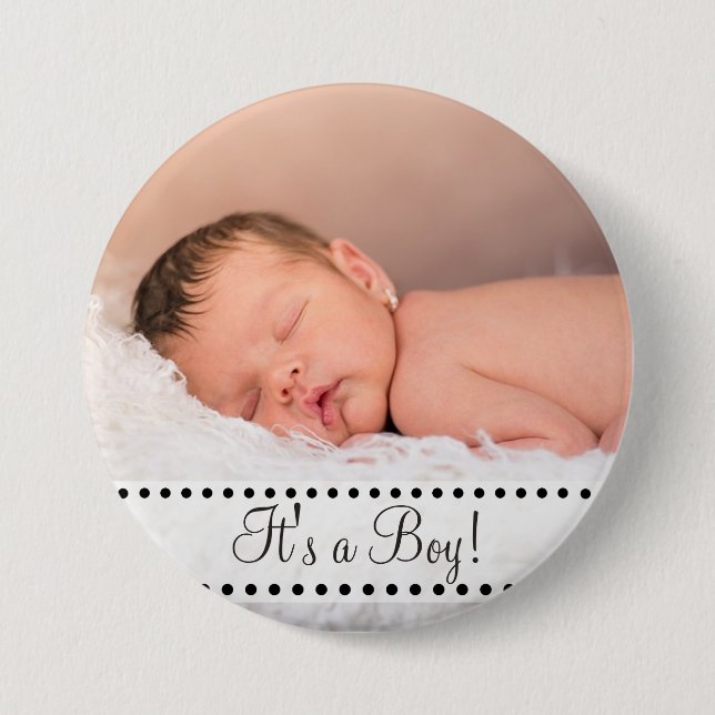 Baby Boy Name and Photo Magnet Yellow Personalized 3 Inch Round Button (Front)