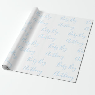Baby Boy Name Blue Script Customized Wrapping  Wrapping Paper