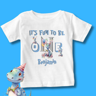 Baby Boy Name One Cute Dinosaurs T-Shirt