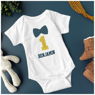Baby Boy Name One Love Bow Tie Blue  Bodysuit
