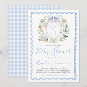 Baby Boy Nautical Shower Preppy Blue Sailing Invitation