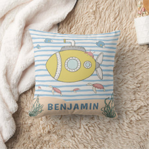 Baby Boy Nautical Submarine Sea Creature Nursery Throw Pillow