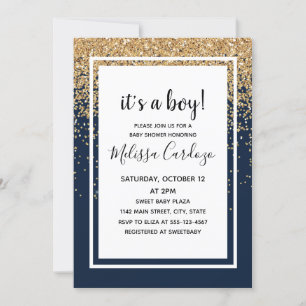 Baby Boy Navy Blue Glitter Baby Shower  Invitation