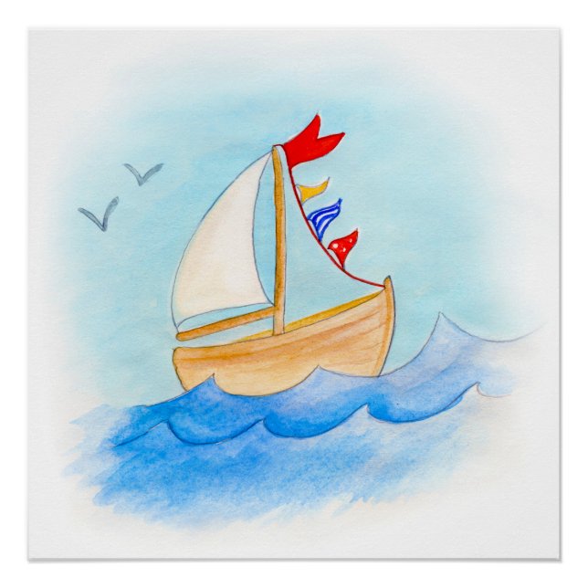 Baby boy nursery affiche de voilier (Devant)