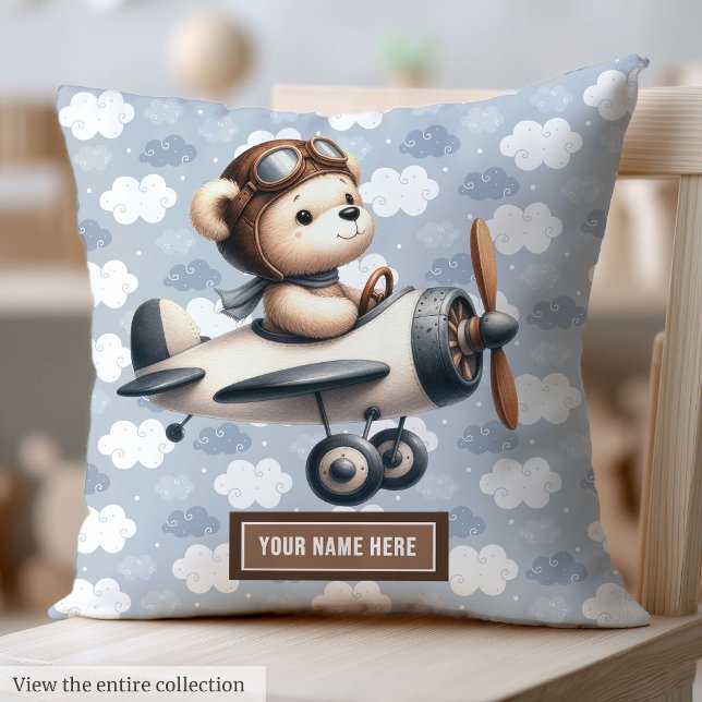 Baby Boy Nursery Blue Brown Teddy Bear Coussin (Baby Boy Nursery Blue Brown Teddy Bear Pillow)