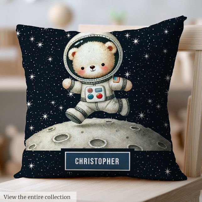 Baby Boy Nursery Coussin avec l'astronaute Teddy B (Baby Boy Nursery Pillow with Astronaut Teddy Bear Art)