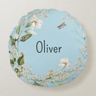 Baby Boy Nursery Decor Watercolor Floral Round Pillow
