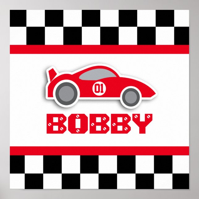 Baby boy nursery rouge course voiture poster (Devant)
