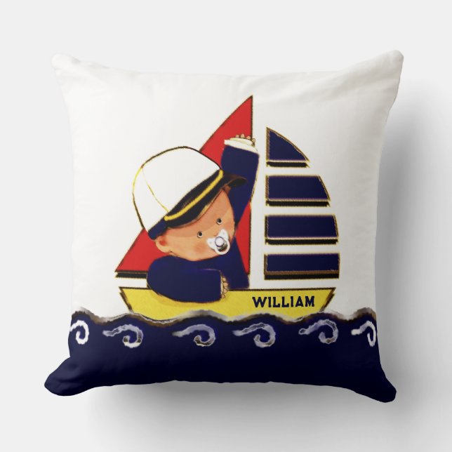 Baby Boy Nursery Throw Pillow (Front)