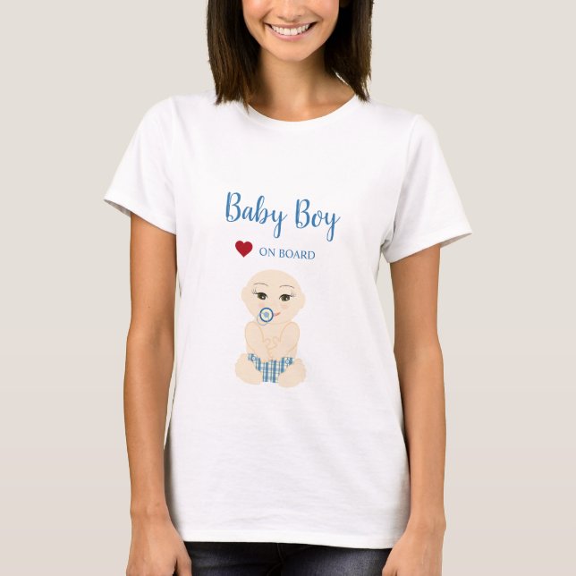 Baby Boy On Board Illustration in Blue Design T-Shirt (Front)