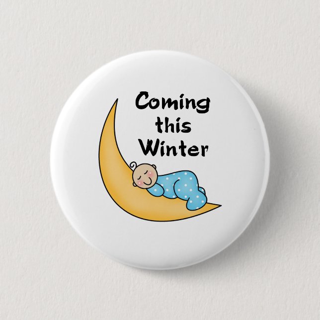 Baby Boy on Moon Winter 2 Inch Round Button (Front)