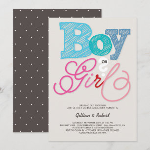 Baby Boy or Girl Pink Blue Gender Reveal Party Invitation