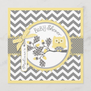 Baby Boy Owl Chevron Print Baby Shower Invitation