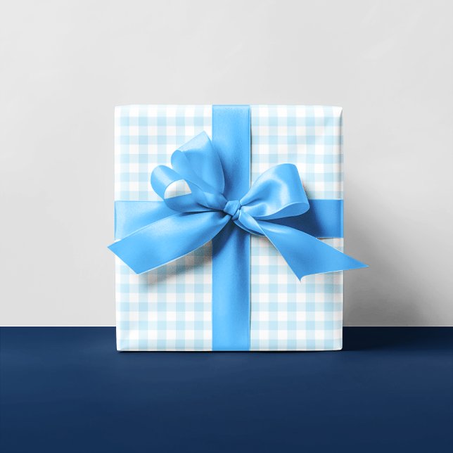 Baby Boy Pastel Blue Gingham Plaid Multi Wrapping Paper Sheet (Pastel Blue and White Gingham Check Small Pattern)