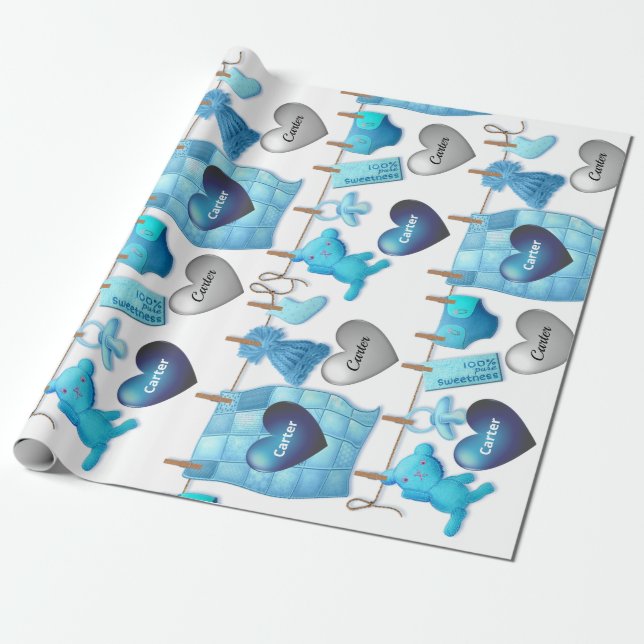 Baby Boy Personalized Wrapping Paper (Unrolled)