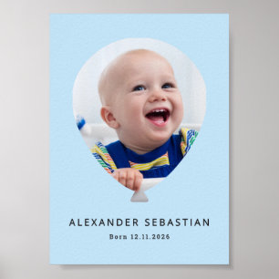 Baby Boy Photo Balloon Personalized Light Blue Poster