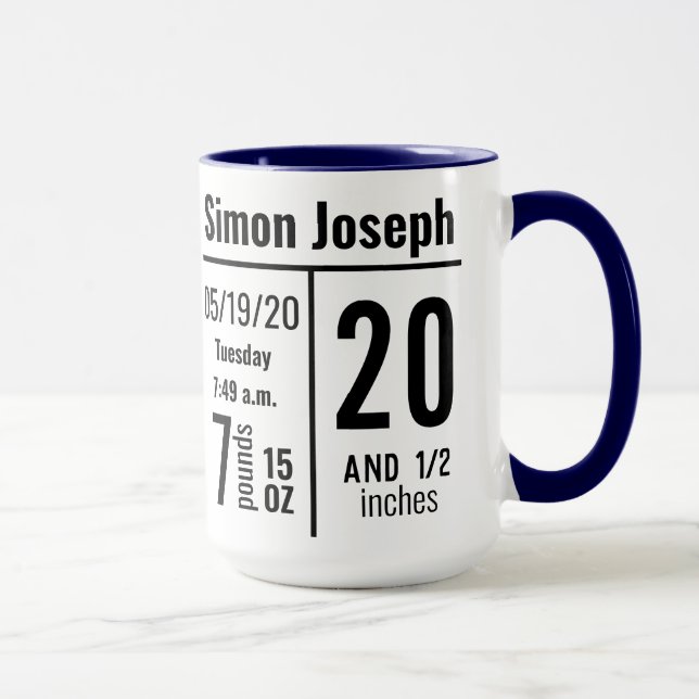 Baby Boy Photo Birth Record Stat Simple Modern Mug (Right)