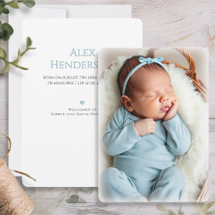 Baby Boy Photo Blue Birth Announcement Card