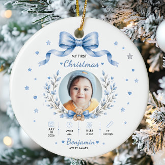 Baby Boy Photo Christmas Ceramic Ornament