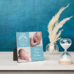 Baby Boy Photo Cute Blue Angel Christmas Birth Plaque<br><div class="desc">Beautiful blue personalized Christmas photo plaque for a new baby boy. Customize this birth announcement holiday gift with your newborn photo next to the beautiful angel flying over the words A Thrill of Hope the Weary World Rejoices. Rejoice and add your child's name and birth date in elegant white typography....</div>