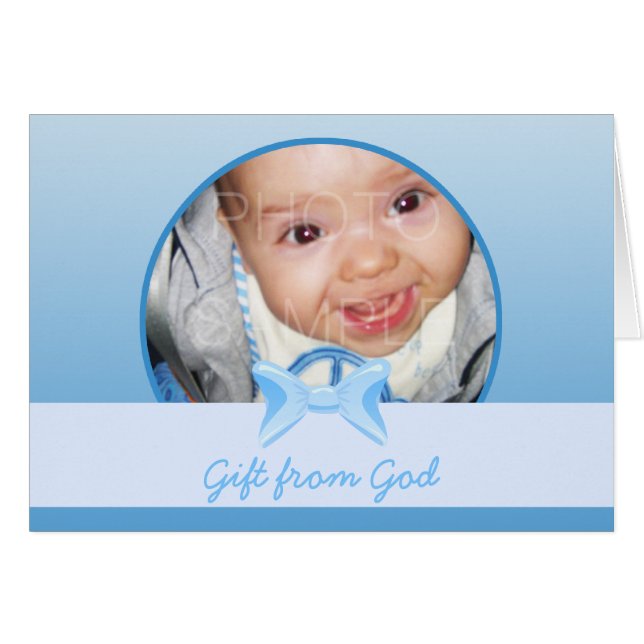 Baby boy Photo Gift from God Blue bow Bible verse (Front Horizontal)