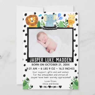 Baby Boy Photo Jungle Animaux Carte Faire-part