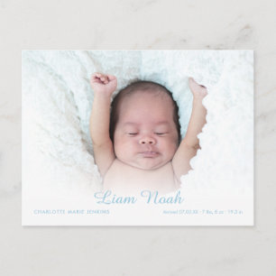 Baby Boy Photo Script Name Modern Elegant Birth Announcement Postcard