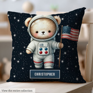 Baby Boy Pillow with Space Teddy Bear Custom Name
