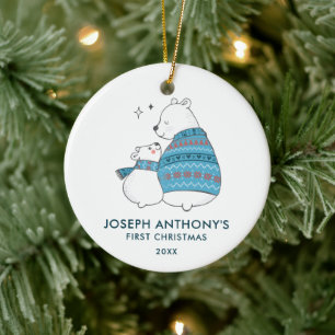 Baby Boy Polar Bear Personalized First Christmas Ceramic Ornament