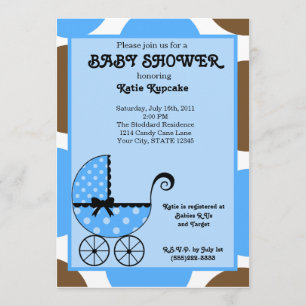 Baby Boy Polka Dot Stroller Baby Shower Invitation