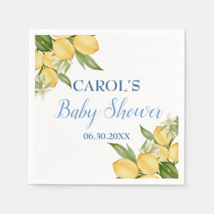 Baby Boy Positano Lemons Blue Pattern Baby Shower Napkin