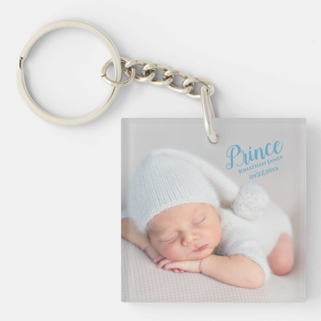 Baby Boy Prince Photo Birth Keepsake Keychain (Front)