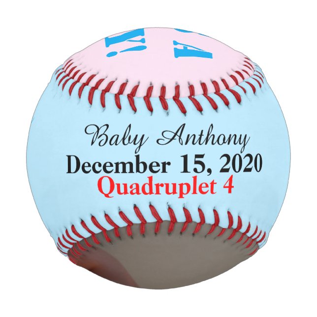 Baby Boy Quadruplet Blue Pink Photo Baseball (Front)