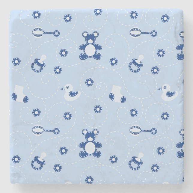 Baby-boy Quilt Pattern Stone Coaster (Front)