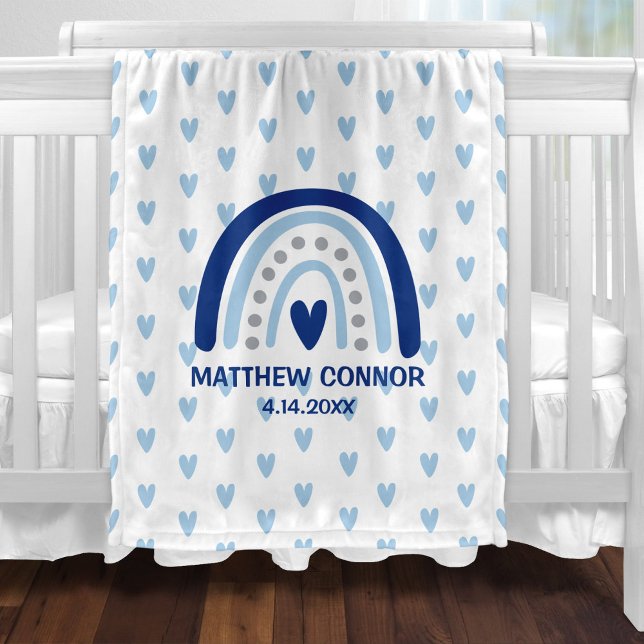 Baby Boy Rainbow and Hearts Personalized Fleece Blanket (Creator Uploaded)