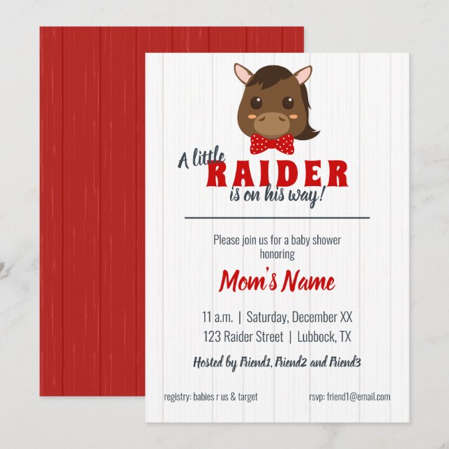 Baby Boy Red Horse Baby Shower Invitation (Front/Back)