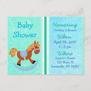 Baby Boy Rocking Horse Blue Baby Shower Invitation Postcard