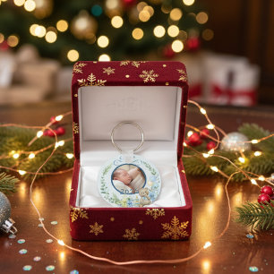 Baby Boy’s First Christmas Personalized Name Photo Keychain
