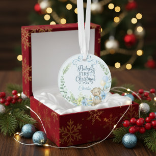 Baby Boy’s First Christmas Personalized Name Photo Ornament