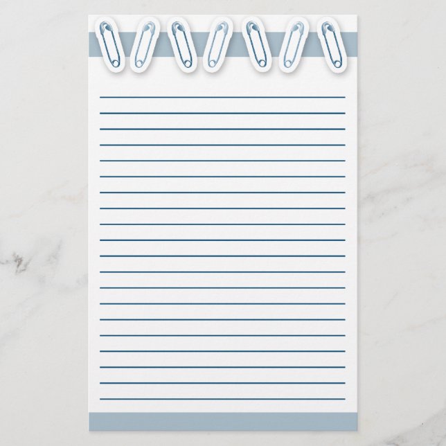 Baby Boy Safety Pin Stationery (Front)