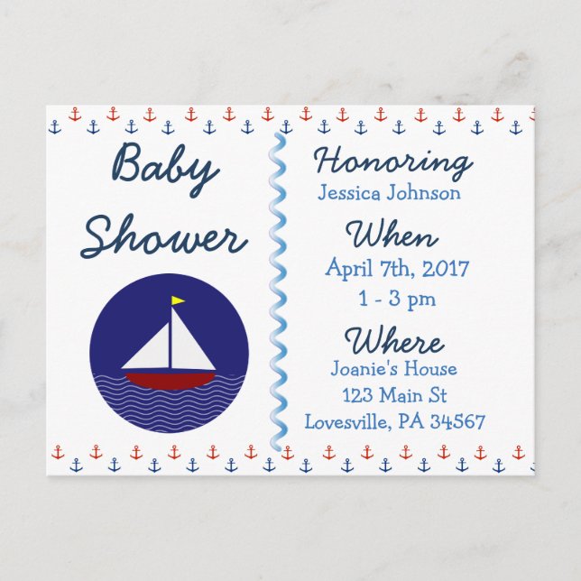 Baby Boy Sailboat Blue Baby Shower Invitation (Front)