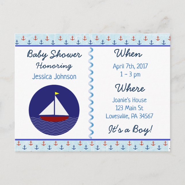 Baby Boy Sailboat Blue Baby Shower Invitation (Front)