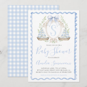 Baby Boy Sailboat Shower Preppy Nautical Blue Invitation