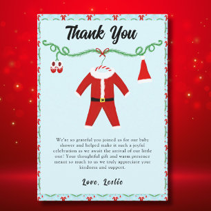 Baby Boy Santa Outfit Baby Shower Thank You Card